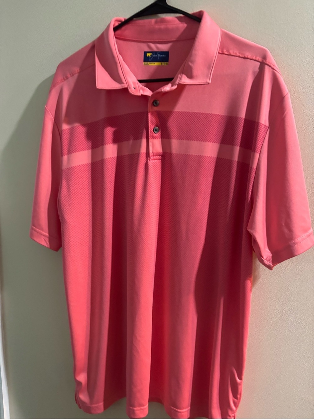 Men's Short-Sleeve Pink Polo Shirt with Chest Stripe